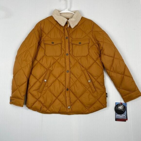 HFX Quilted Jacket Women's Size M Gold Faux Sherpa Collar Vegan Snap Front NEW - Picture 1 of 14